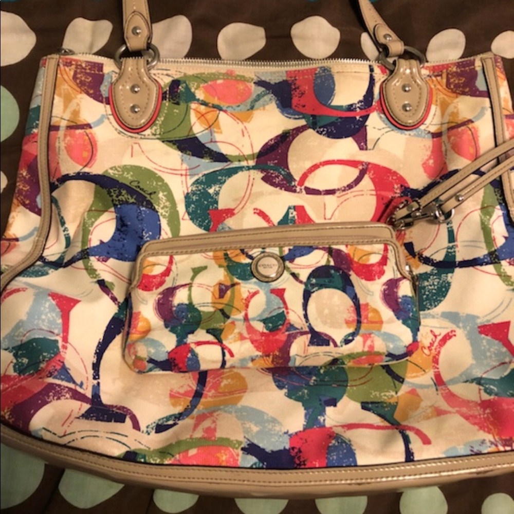 Coach multi color purse and matching wristlet